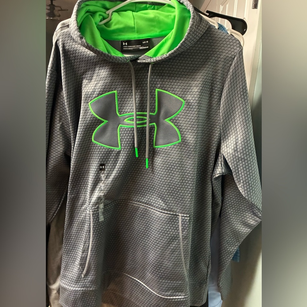 Under Armour Gray Hoodie with Neon Green Logo and Lined Hood